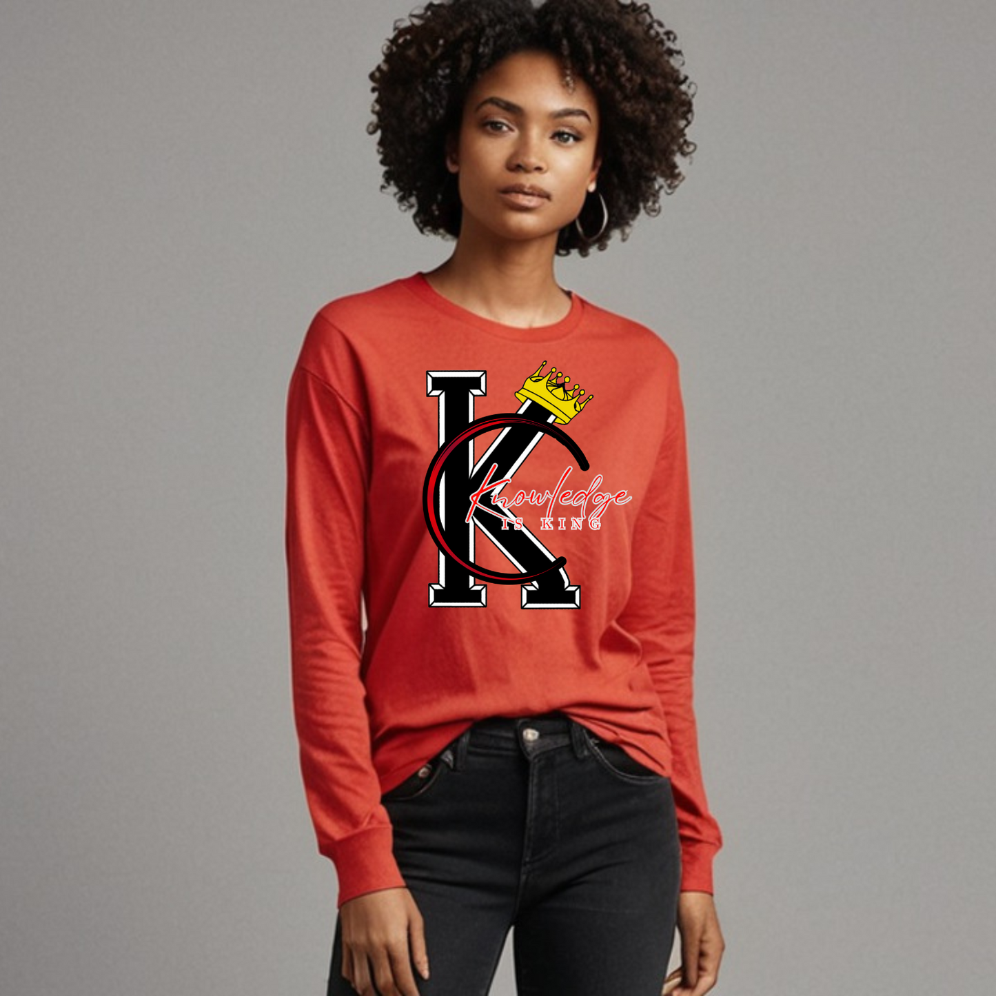 Women's Long Sleeve T-Shirt (Crown Quater Moon)