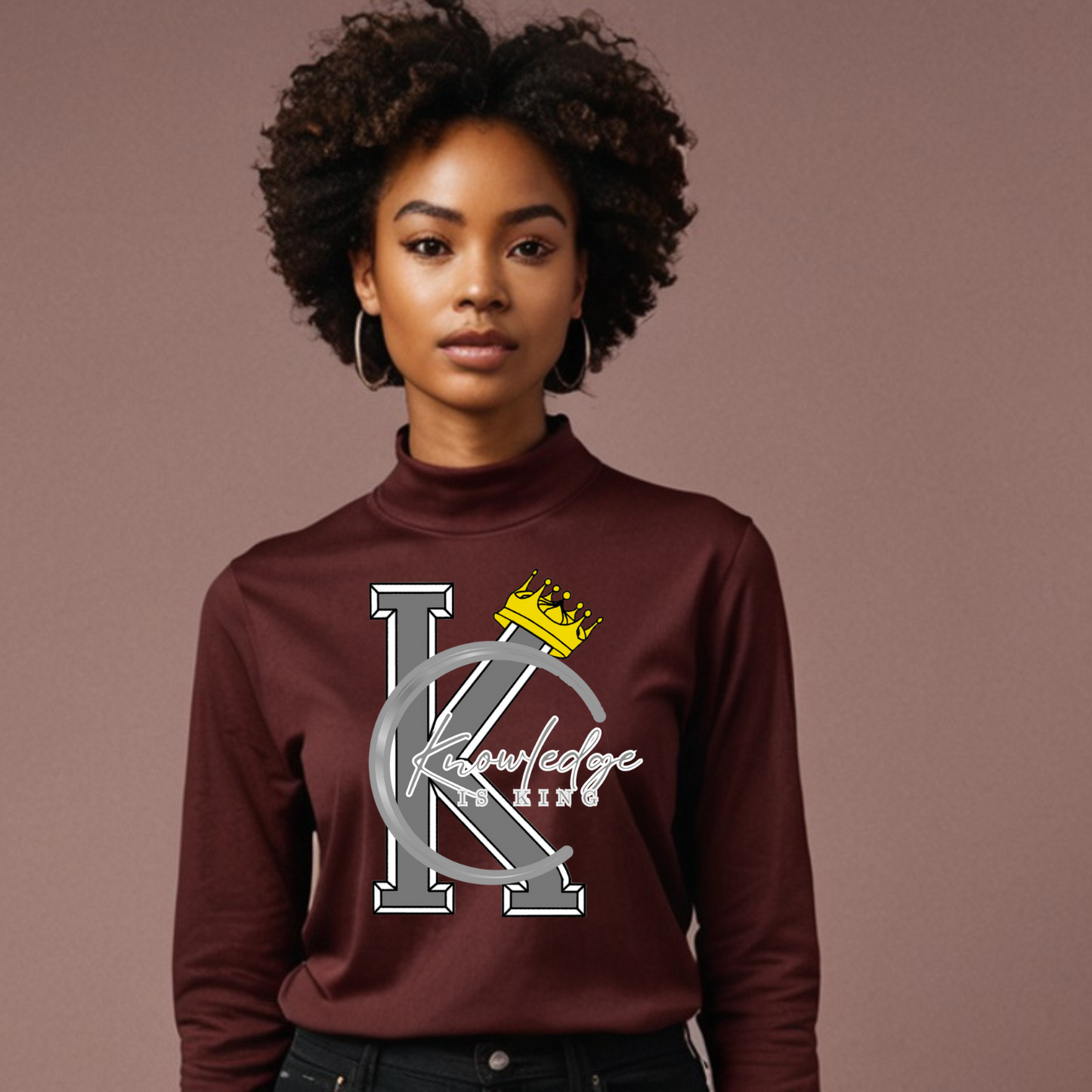 Women's Long Sleeve T-Shirt (Crown Quater Moon)